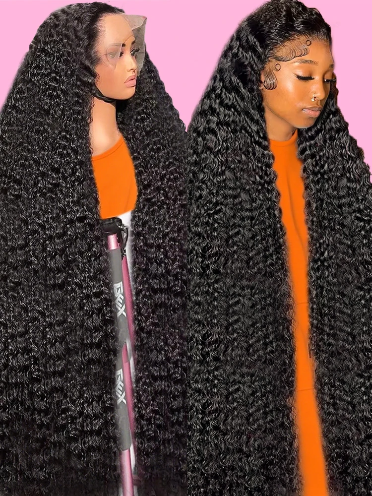 300% High Density 40 46inch Burmese Curly Wigs Deep Wave Front Wig Human Hair Raw 13x6 13x4 HD Lace Frontal Wigs Pre Plucked Bleached Knot With Natural Hairline on Sale Promotion Female Baby Curly Indian Raw Hair Wig Delivered in 3 Days Bouncy Exotic Wig