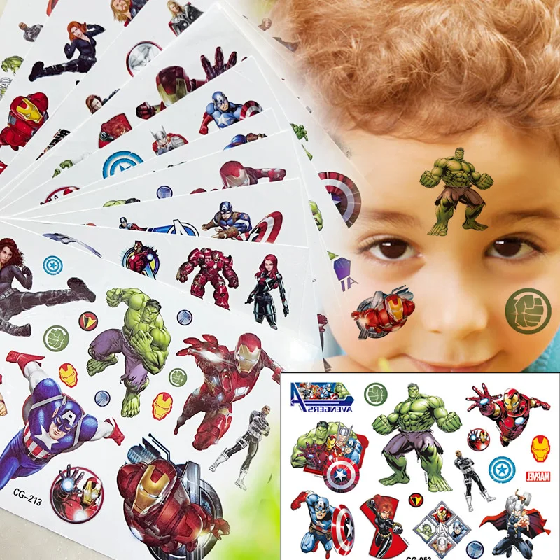 Random 2pcs Avengers Tattoos Sticker Super Hero Cartoon Stickers Arm Face Glowing Body Art Children Temporary Tattoo Kids Gift