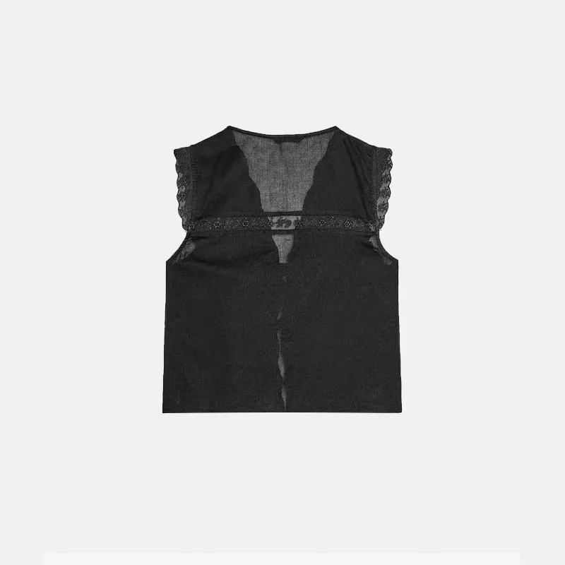 Printemps 2025 femmes Faionable coton mélange brodé v-ne Svel haut rue Sle fibre de Polyester 00% Z marque