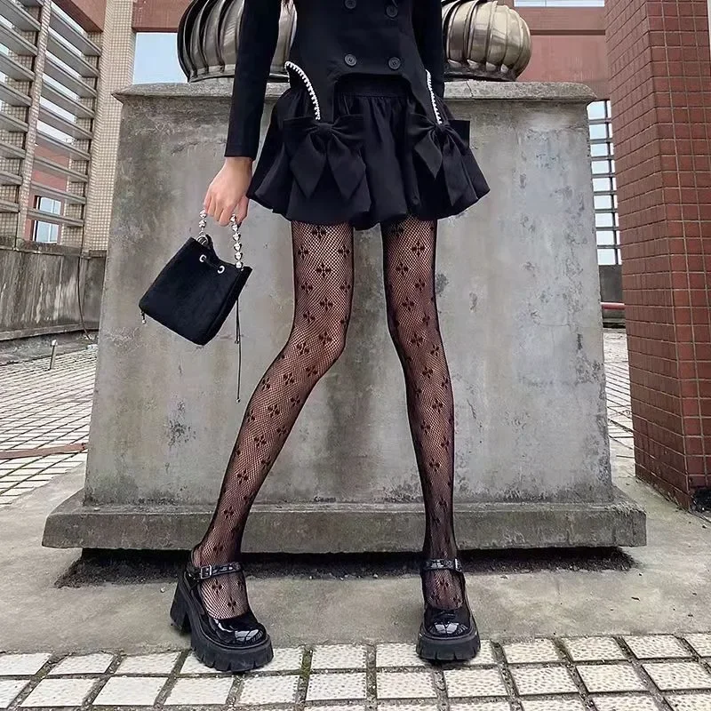 Sexy Retro Gothic Lolita Chéo In Hình Câu Lạc Bộ Thun Gót Cosplay JK Bé Gái Nylon Dài Tất Cơ Thể Cổ Fishnet Quần