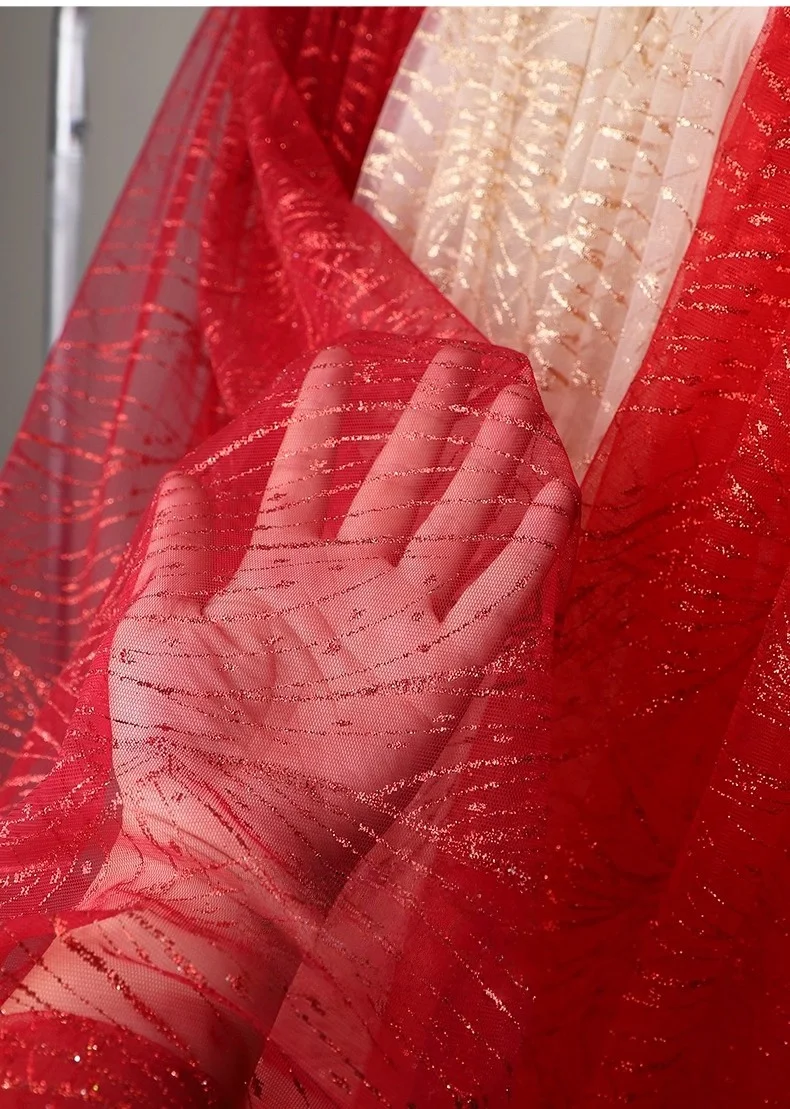 High end Foil Stamping mesh mesh fabric  DIY wedding veil background decoration  wedding dress fabrics for sewing