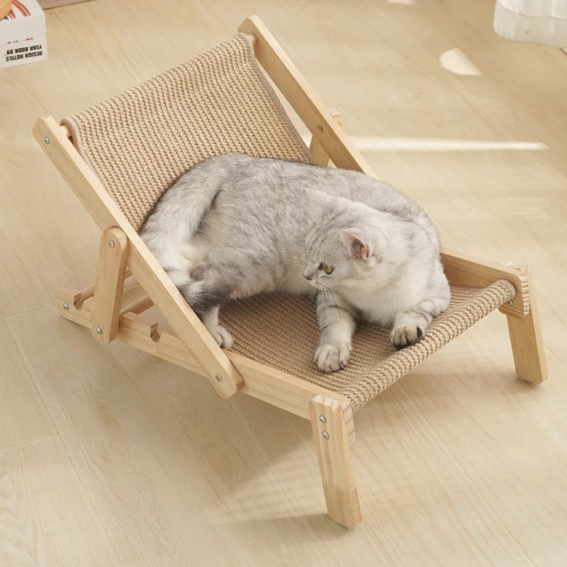 Solid Wood Sisal Recliner Adjustable and Replaceable Solid Wood Sisal Cat Nest All-season Universal Cat Bed