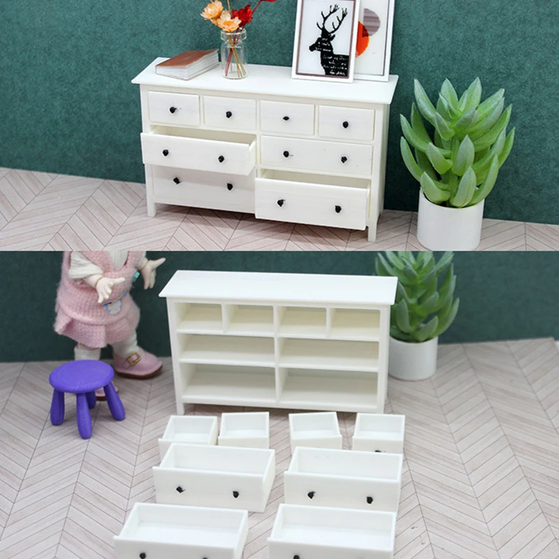 1:12 Dollhouse Mini Cupboard Storage Cabinet Model Doll Chest Drawers Furniture Decor Dolls House Accessories Micro Scene Decor