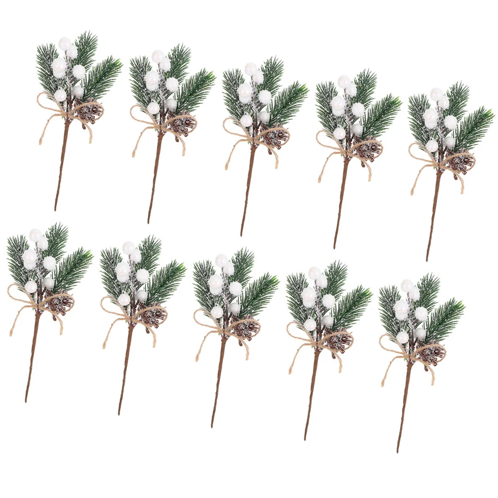 

12pcs Simulation Berry Branches Artificial Pine Decor For Christmas Tree Wreath Diy Party Ornament Desktop Adornment Fake Plant