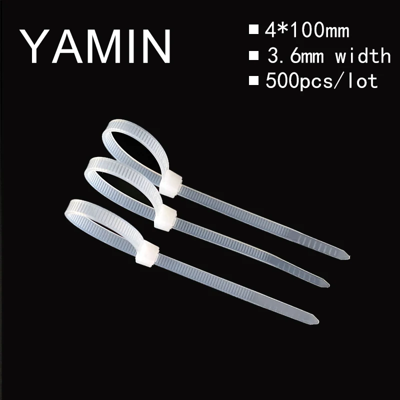 500pcs Lock Type Nylon Cable Tie 4*100mm National Standard White Plastic Strip Seal Wire Binding Fixed Buckle 3.6mm Width