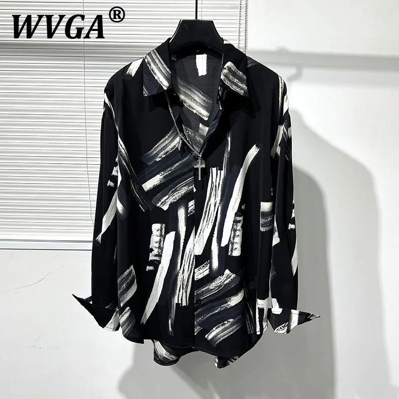 

WVGA, новые летние мужские рубашки с длинными рукавами и нерегулярным принтом Tide High Street, темная одежда, трендовая шикарная повседневная драпированная рубашка W8079