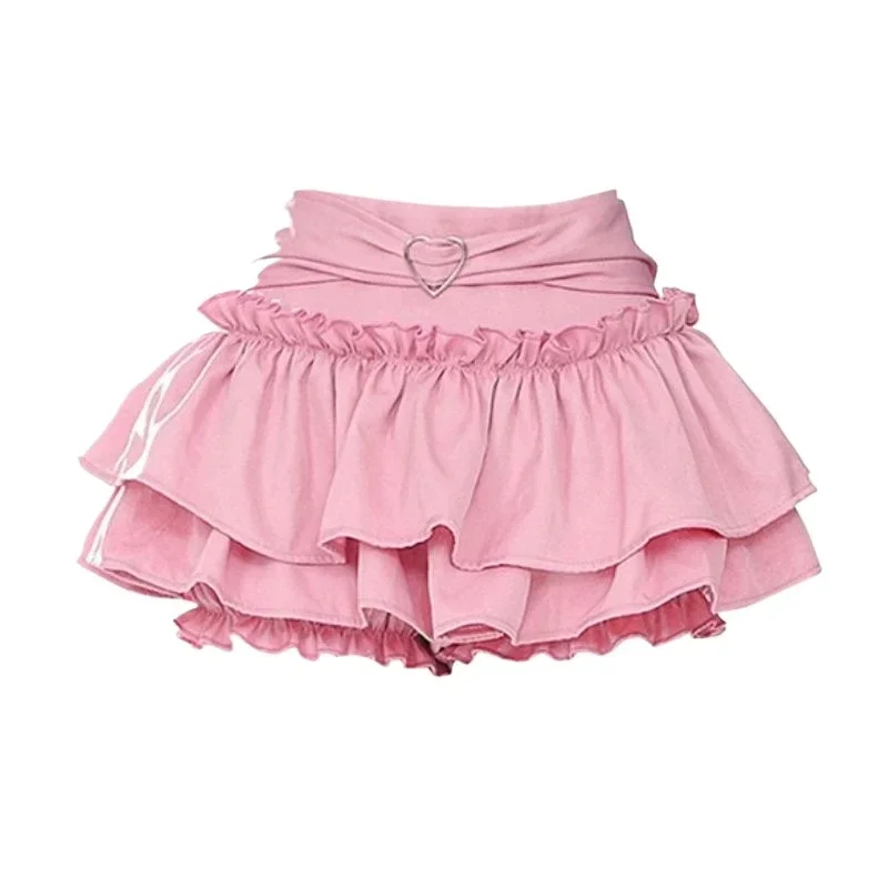 Y2K Women Black Pink Vintage Korean Japanese Ruffles Mini Pleated Skirts Kawaii Aesthetic High Waist A-line Skirt Alt Clothes