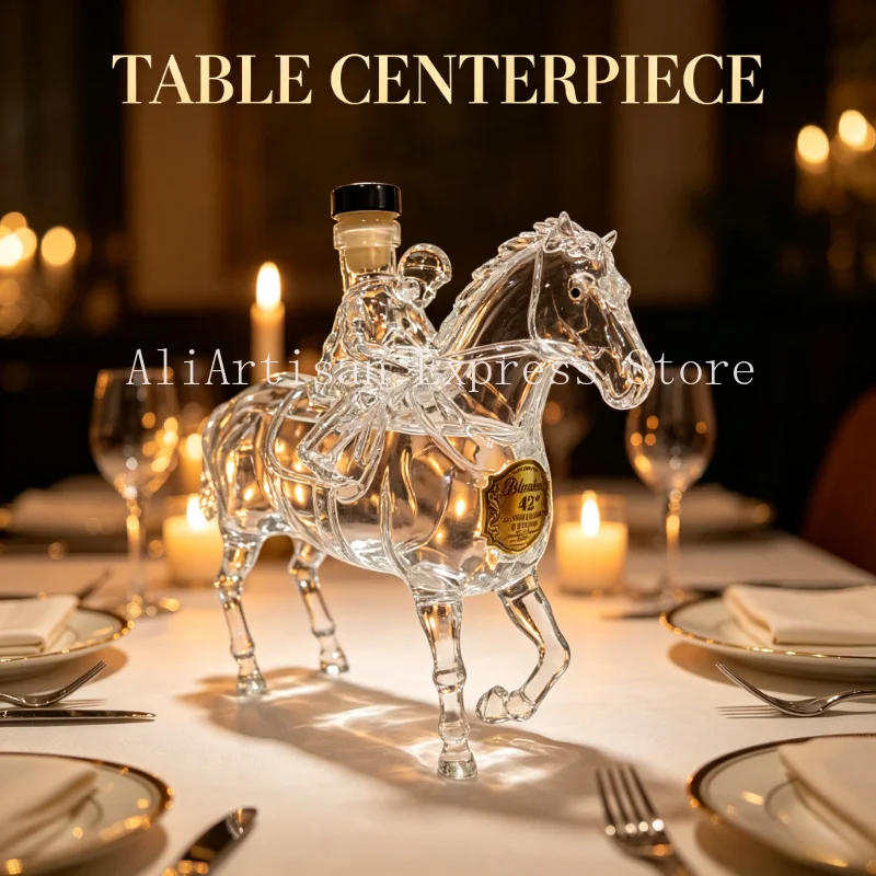 Clear Borosilicate Glass Horse Rider Decanter Bottle Unique Bar Accessory Collectible Liquor Gift for Men Holiday