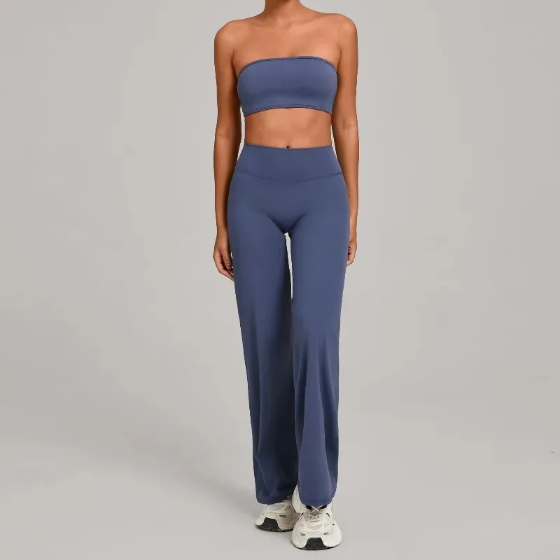 

Женский комплект для йоги телесного цвета из 2 предметов, бюстгальтер, широкие брюки, спортивный костюм, спортивный костюм для фитнеса, тренажерного зала, красивый облегающий костюм сзади