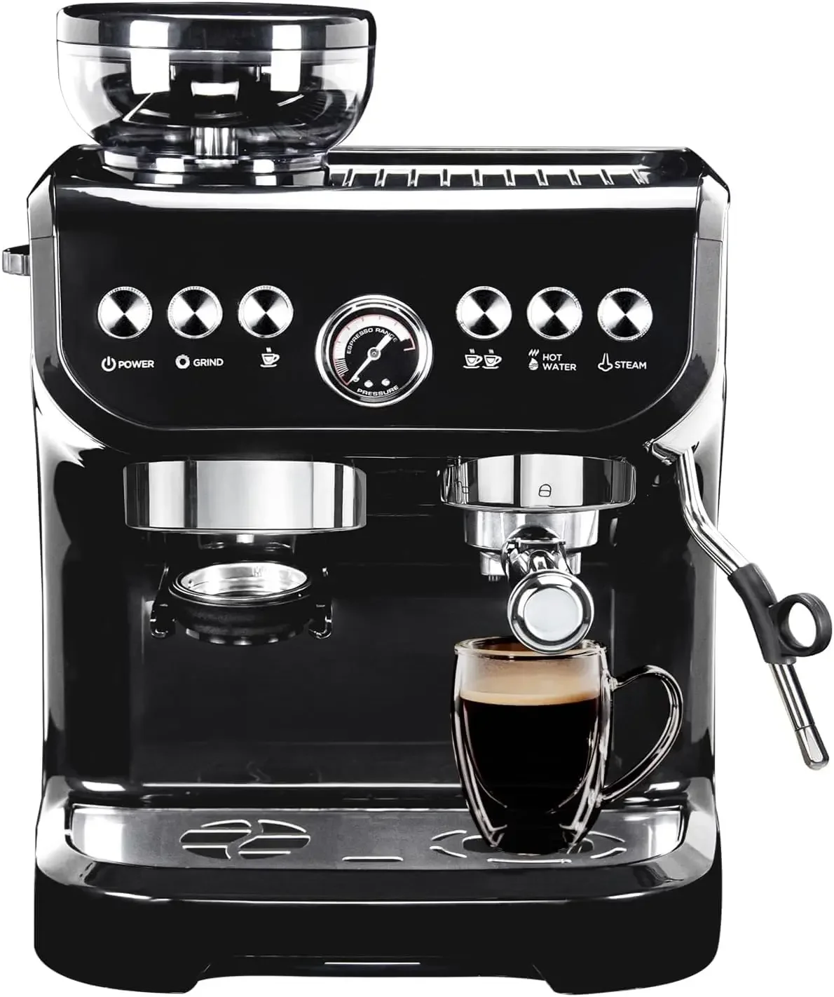 Espresso Machine 15 Bar, Coffee Maker With Milk Frother Steam Wand, Built-In Bean Grinder, Combo Cappuccino Machine with 7