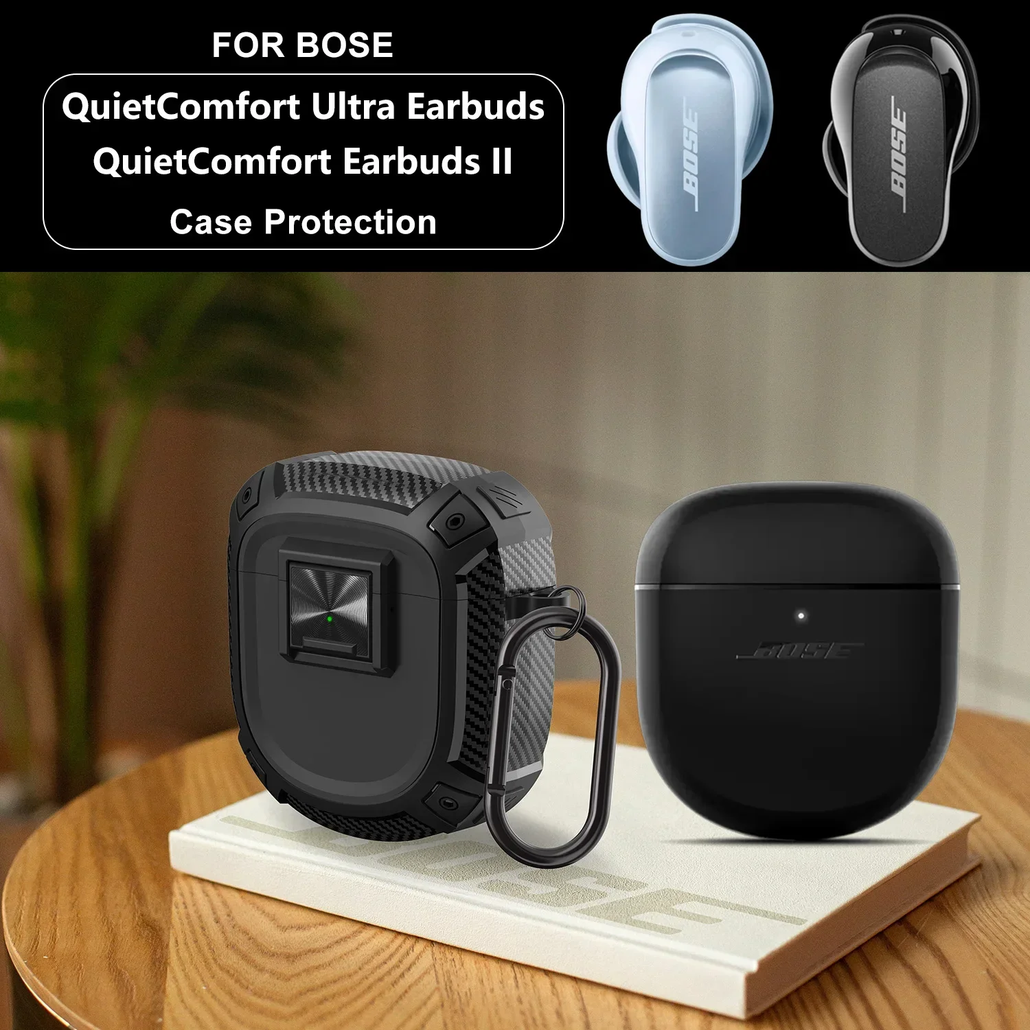 NUNUVV Protective Case for BOSE QuietComfort Ultra / QuietComfort Earbuds II Case Pushbutton Switch Case