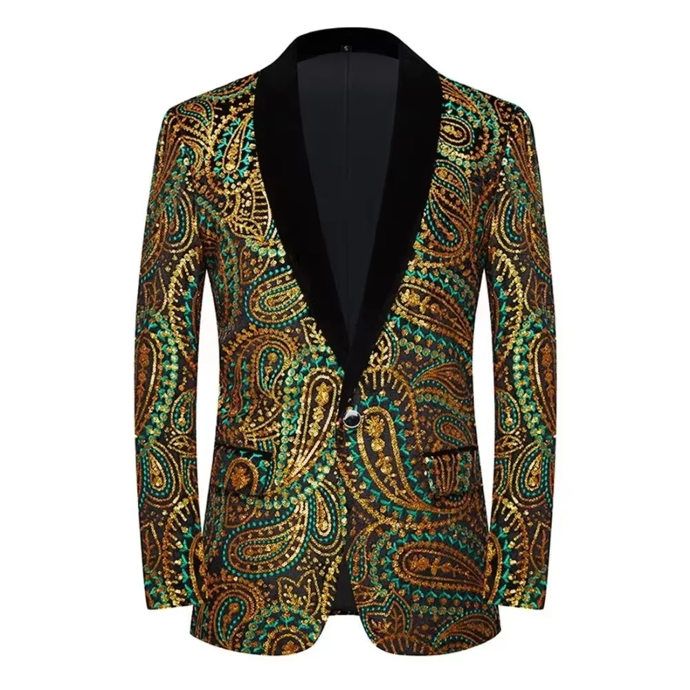 Jacket Men Blazer Luxury Wedding Shiny Sequin Velvet Banquet Suit Evening Party Banquet Tuxedo Coat Host Stage Costume