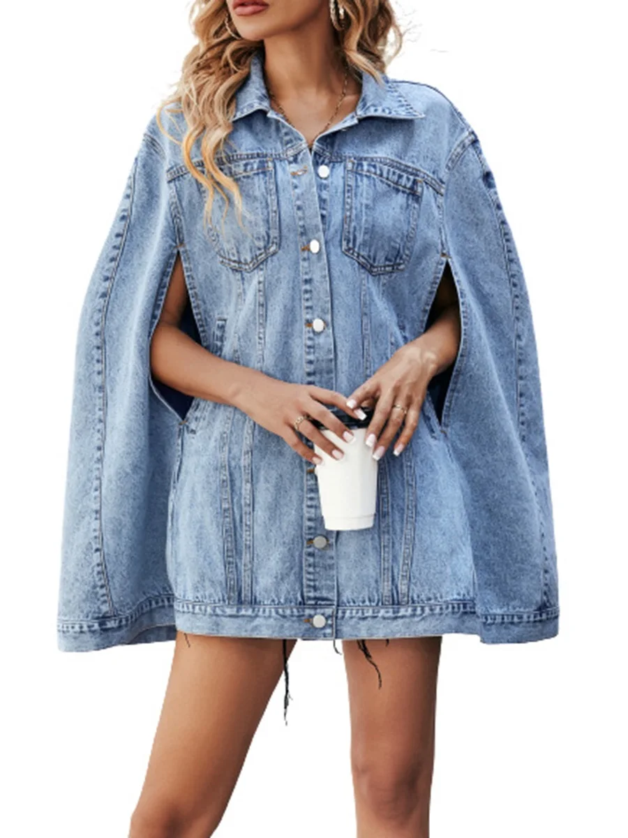 LW Fashion coat Turndown Collar Pocket Design Asymmetrical Denim Jacket Women Elegant Chic Denim Jackets coat Outerwears