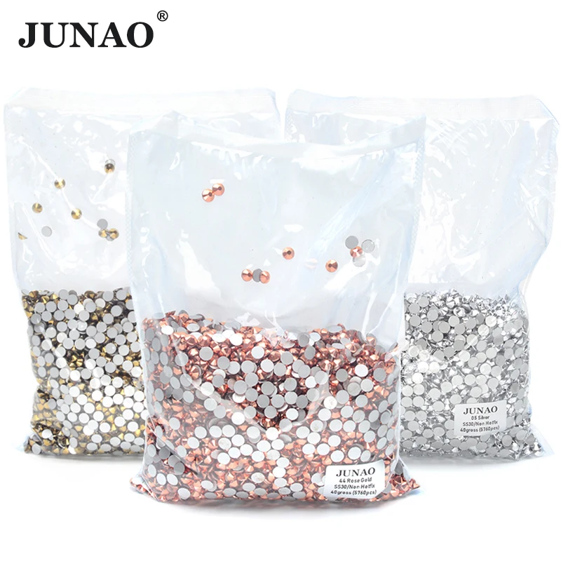 JUNAO Top Quality 100Gross SS6 SS8 SS10 SS16 SS20 Pink Red Glass Rhinestones Appliques Flatback Nail Crystal Stones for Clothes