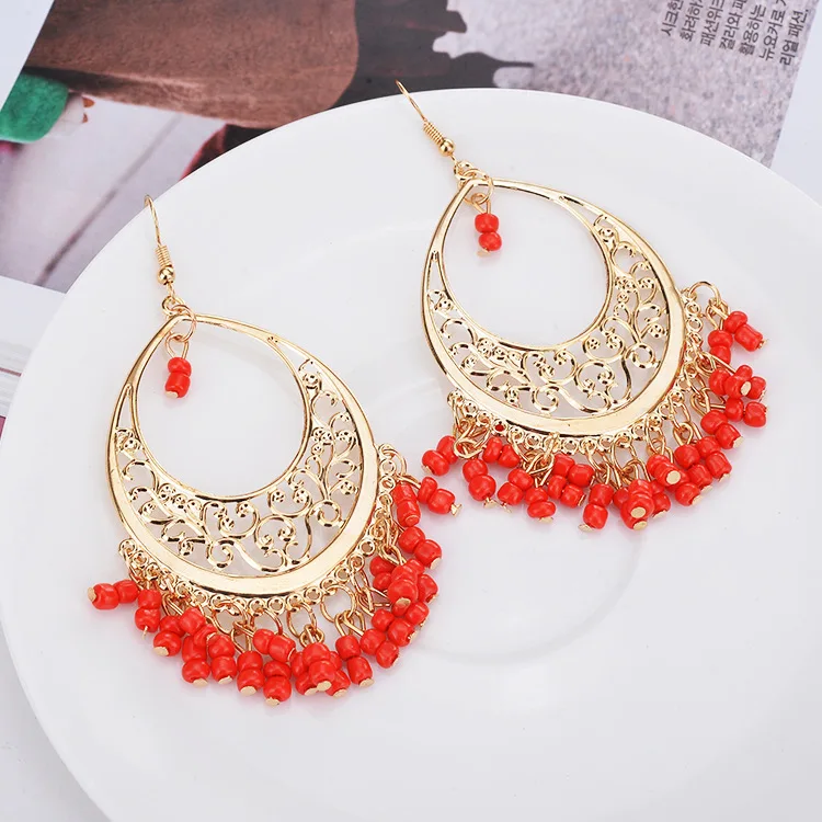 Andalusian Flamenco Earrings Gypsy Spanish Red Dance  Earrings for Women
