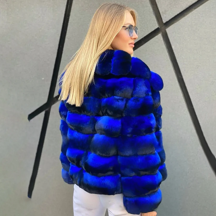 Rabbit Jacket For Women Winter Jacket Chinchilla Rex Rabbit Fur Coat Short Natural Rabbit Fur Coat With Shawl Collar Luxury Warm