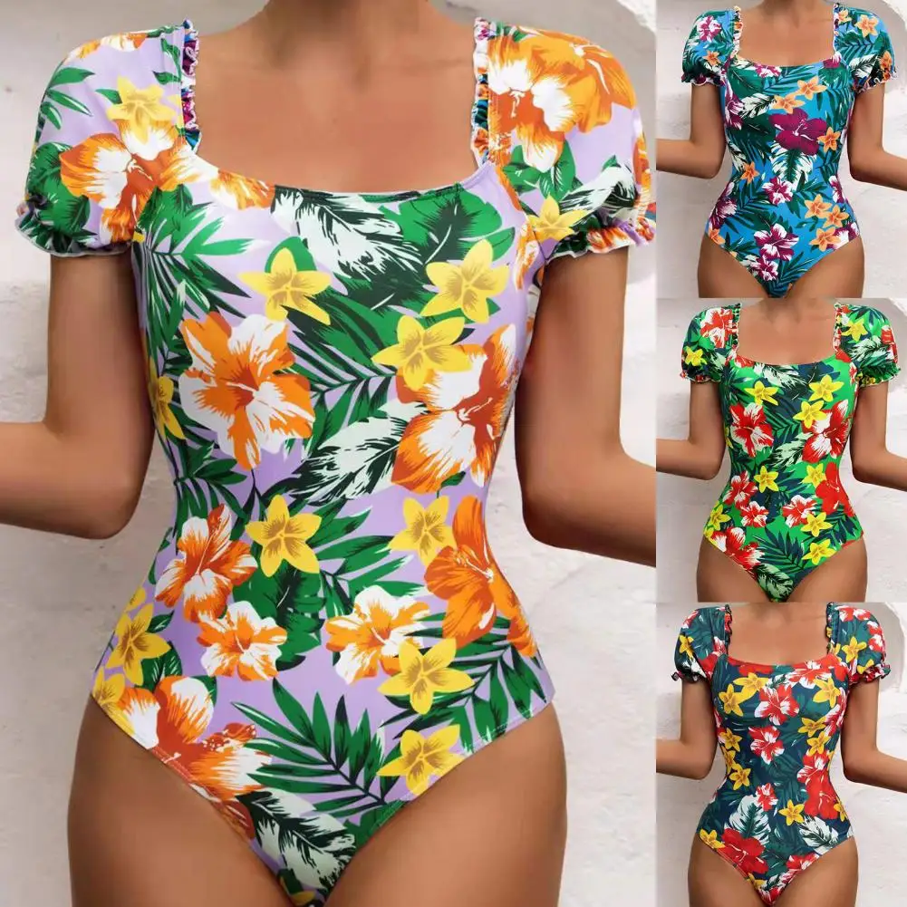 Wear Resistant Good Elasticity Women Short Sleeve One-piece Swimsuit For Swimming Pool