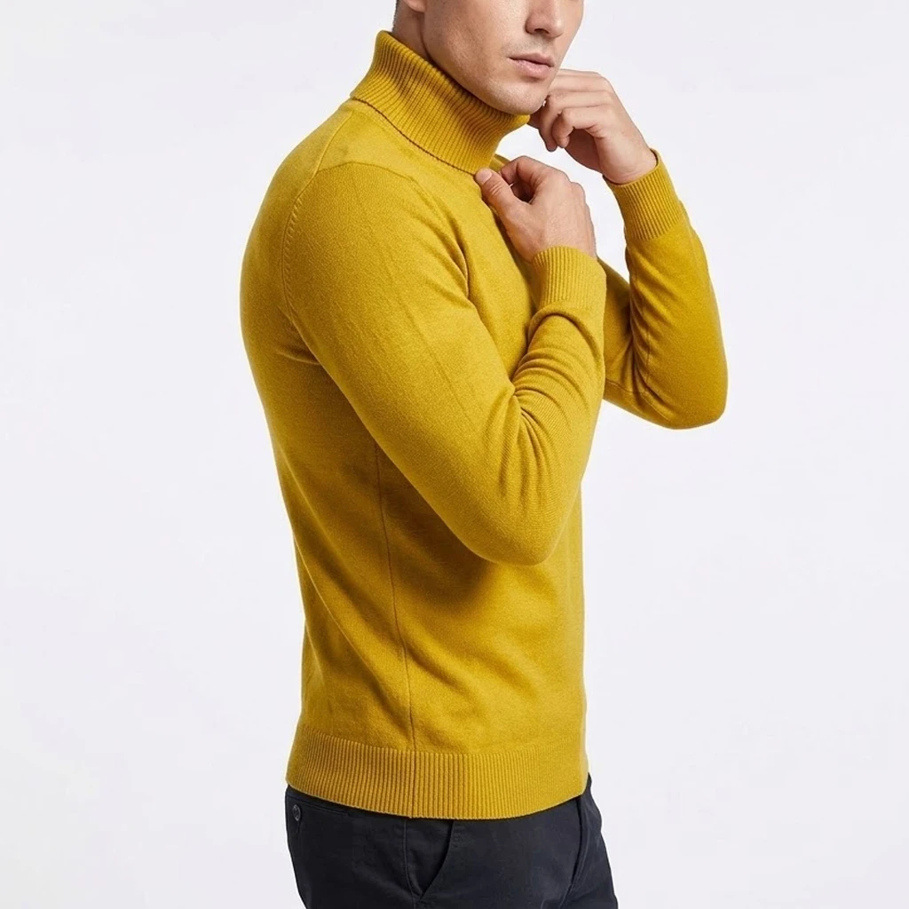 Neuer Warmer Gestrickter Rollkragenpullover Dicker Winterpullover für Herren Anti-Pilling Einfarbige Sweatshirts Mäntel Herbst-Streetwear – Detail 8