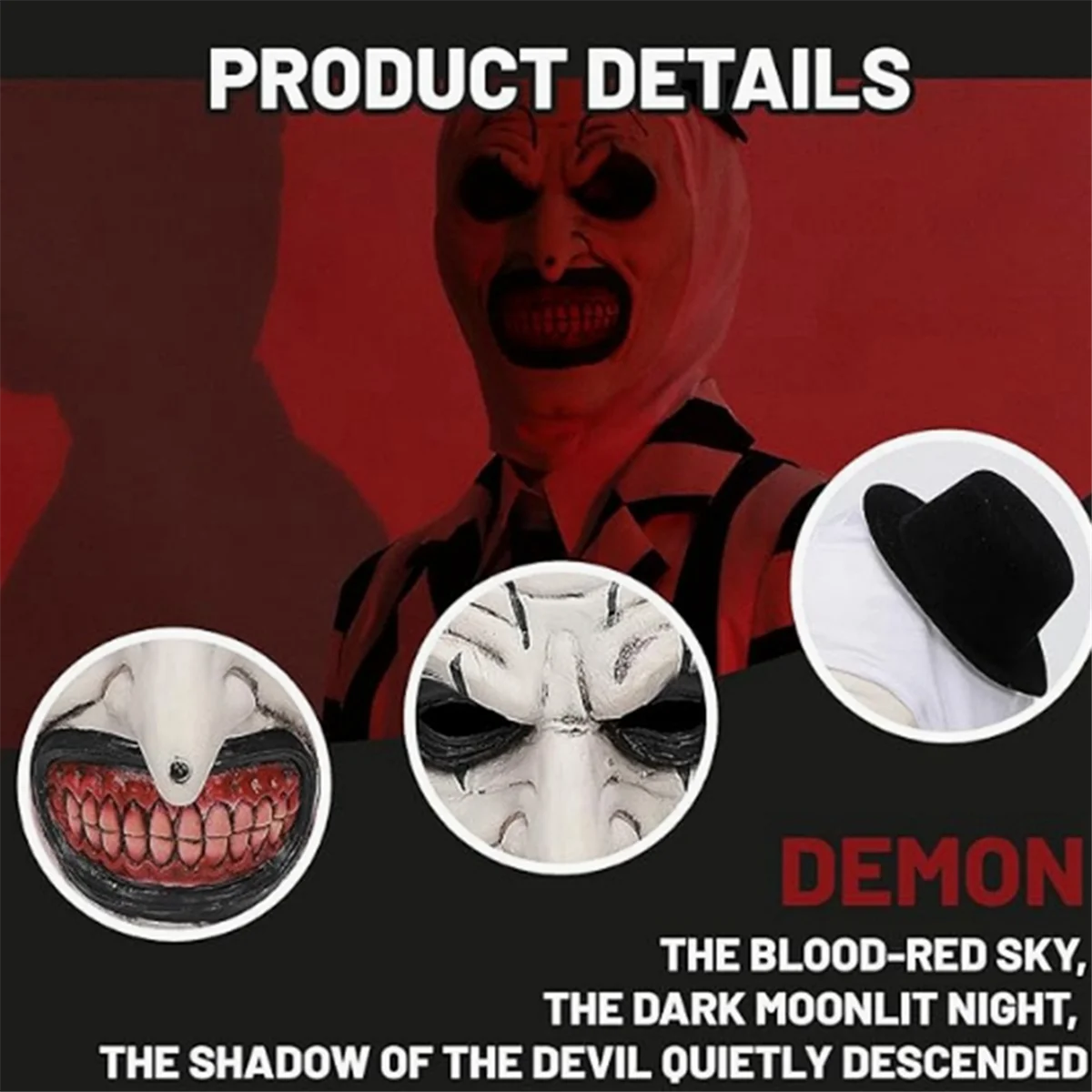 ABVS Halloween Terrifier Mask Killer Clown Mask Scary Joker Costume Halloween Horror Creepy Mask for Adult Men Women