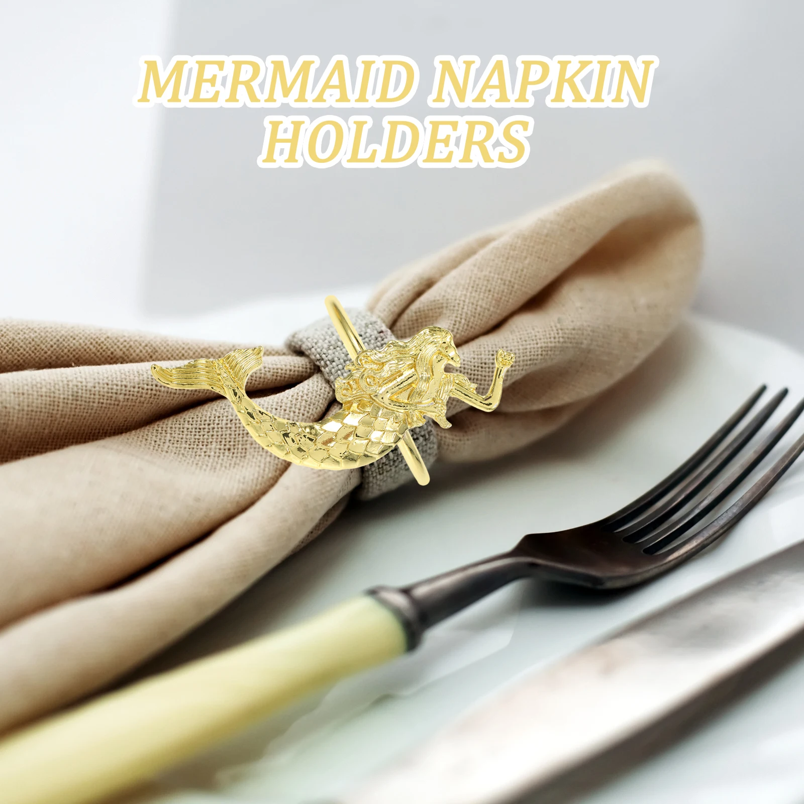

6 Pcs Gold Napkin Rings Mermaid Style Zinc Alloy Table Decor Metal Party Wedding Ocean Themed Napkins Reliable Holders