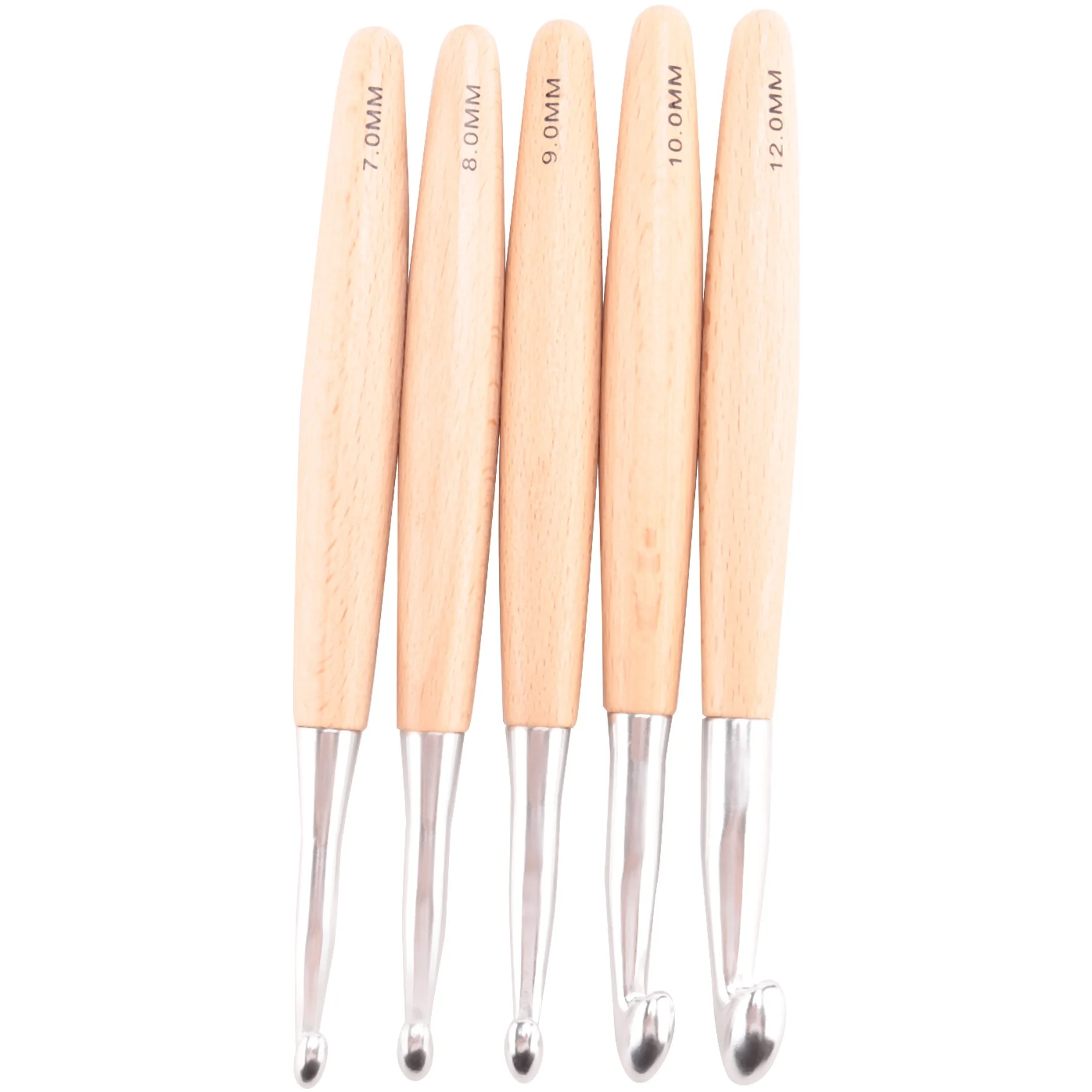 Big Crochet Hooks Set with Beech Wood Handle, Crochet Hooks for Chunky Yarn, Size 7mm 8mm 9mm 10mm 12mm