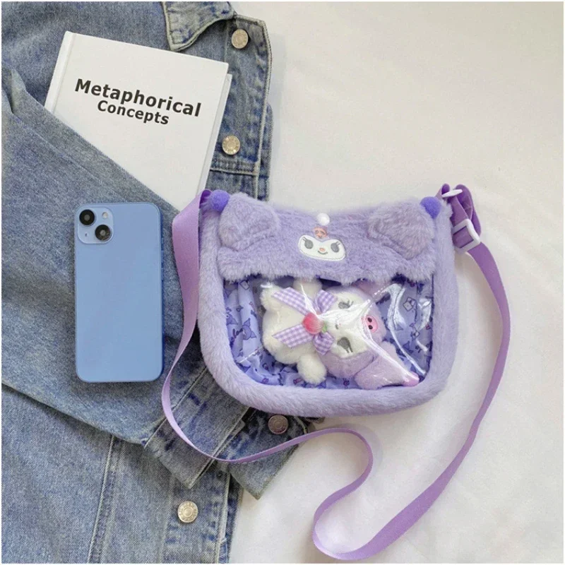 Sanrio Series Hello Kitt Cinnamoroll Melody Children Shoulder Bag Cute Kawaii Transparent Toy Bag Cartoon Doll Crossbody Bags