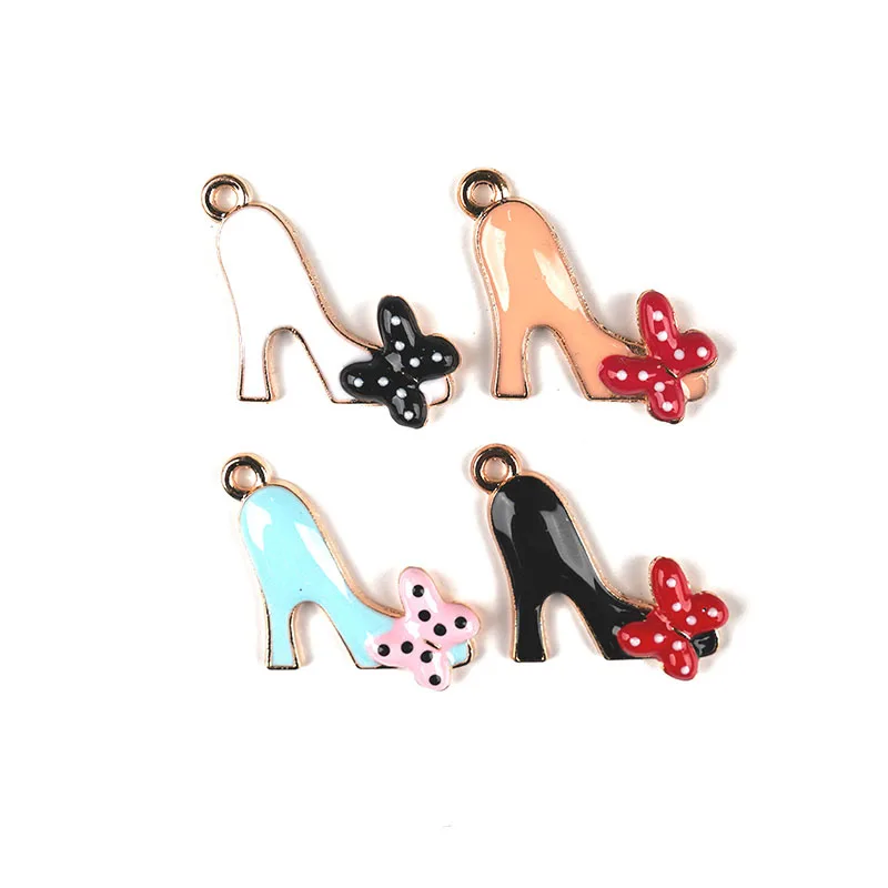 10pcs High Heels Enamel Charms Four Colors Alloy DIY Earrings Necklace Beads Accessory Fashion Jewelry Making Handmade Craft