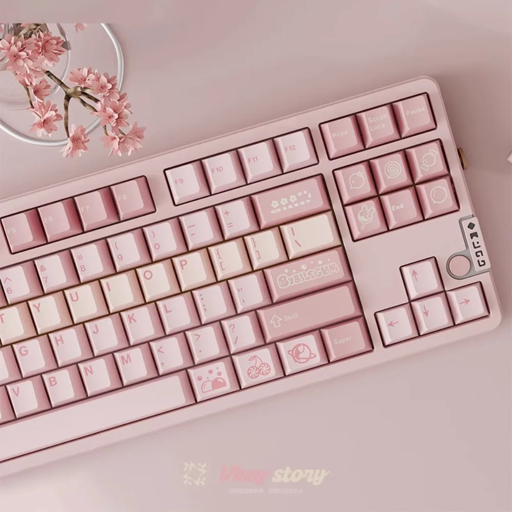 JTK Bubblegum Pale Pink Theme Keycap Set PBT Custom Keyboard Cap Cherry Profile KeyCap for Mechanical Keyboard Accessories Gifts - Image 3