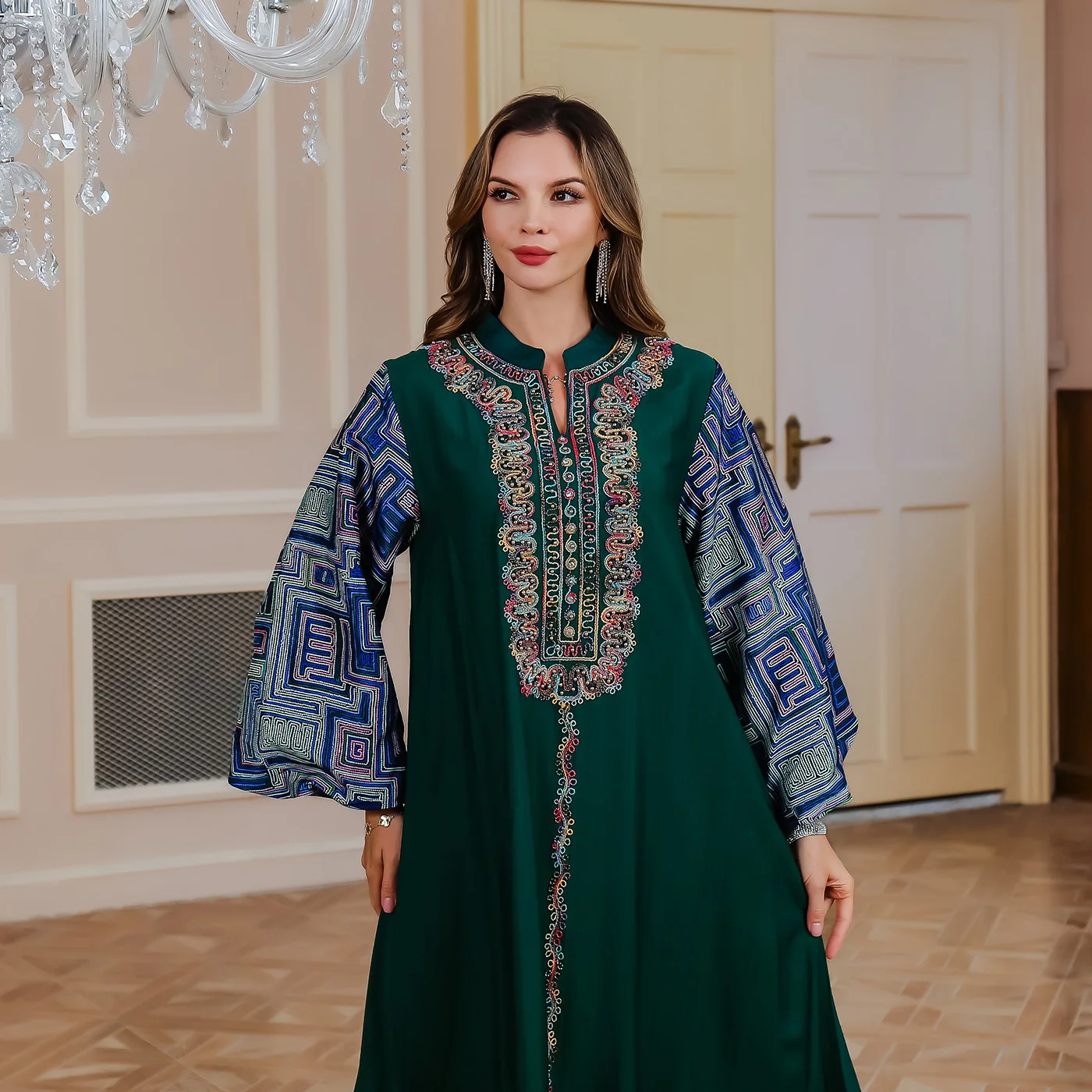 Ramadan Muslim Women Bead Maxi Dress Dubai Kaftan Eid Djellaba Femme Musulmane Robe Caftan Marocain Islam Jalabiya Vestido Abaya