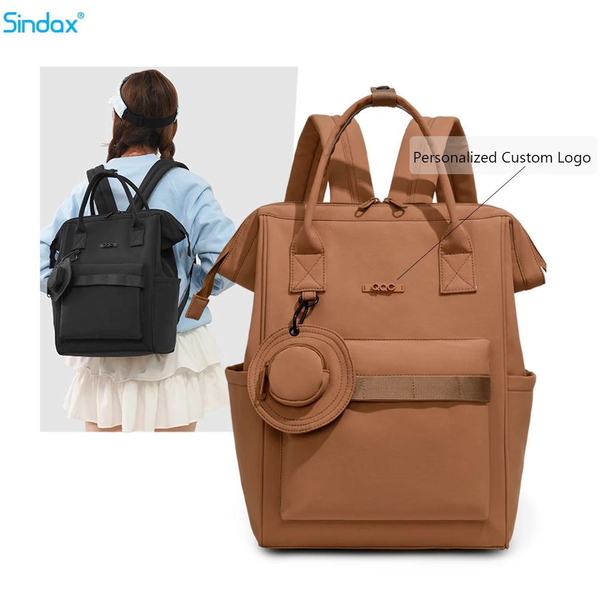 Bolso de mamá de estilo japonés con compartimento multifuncional, bolso portátil para exteriores para madre y bebé, mochila minimalista personalizable para mujer