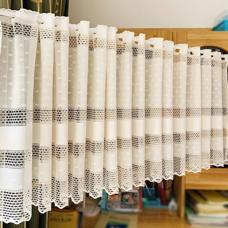 

Beige Lace No Perforated Short Curtain For kitchen Cafe Bedrooms Door Half Curtains Height 60CM Partitions Block Small Windows