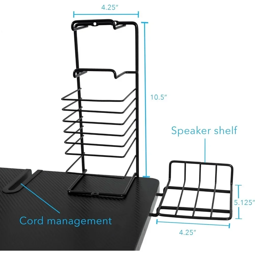 Original gaming table - carbon fiber laminated tabletop, heavy-duty steel wire legs, tablet, overhead monitor platform