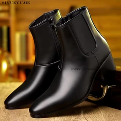 SIZE 46 Chelsea Ankle Boots Men High Heels Boots Brand Leather Ankle Boots Comfortable Party/Wedding shoes for Men Elevator 2024