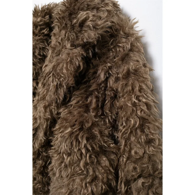 الشتاء فرو الضأن المخملية فو الفراء رقيق سترة المرأة واحدة الصدر طويلة الأكمام فضفاضة معطف دافئ فو مجعد الفراء سترة Mujer جديد #6