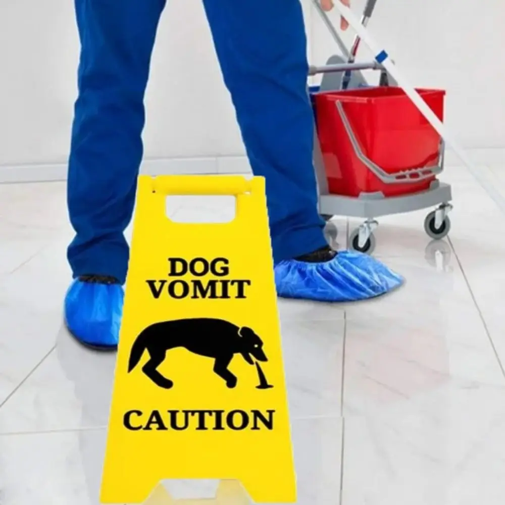 2 PCS Funny Wet Floor Warning Sign Safety Yellow Dog Vomit Sign Bright Polylactide Cat Vomit Sign Yard