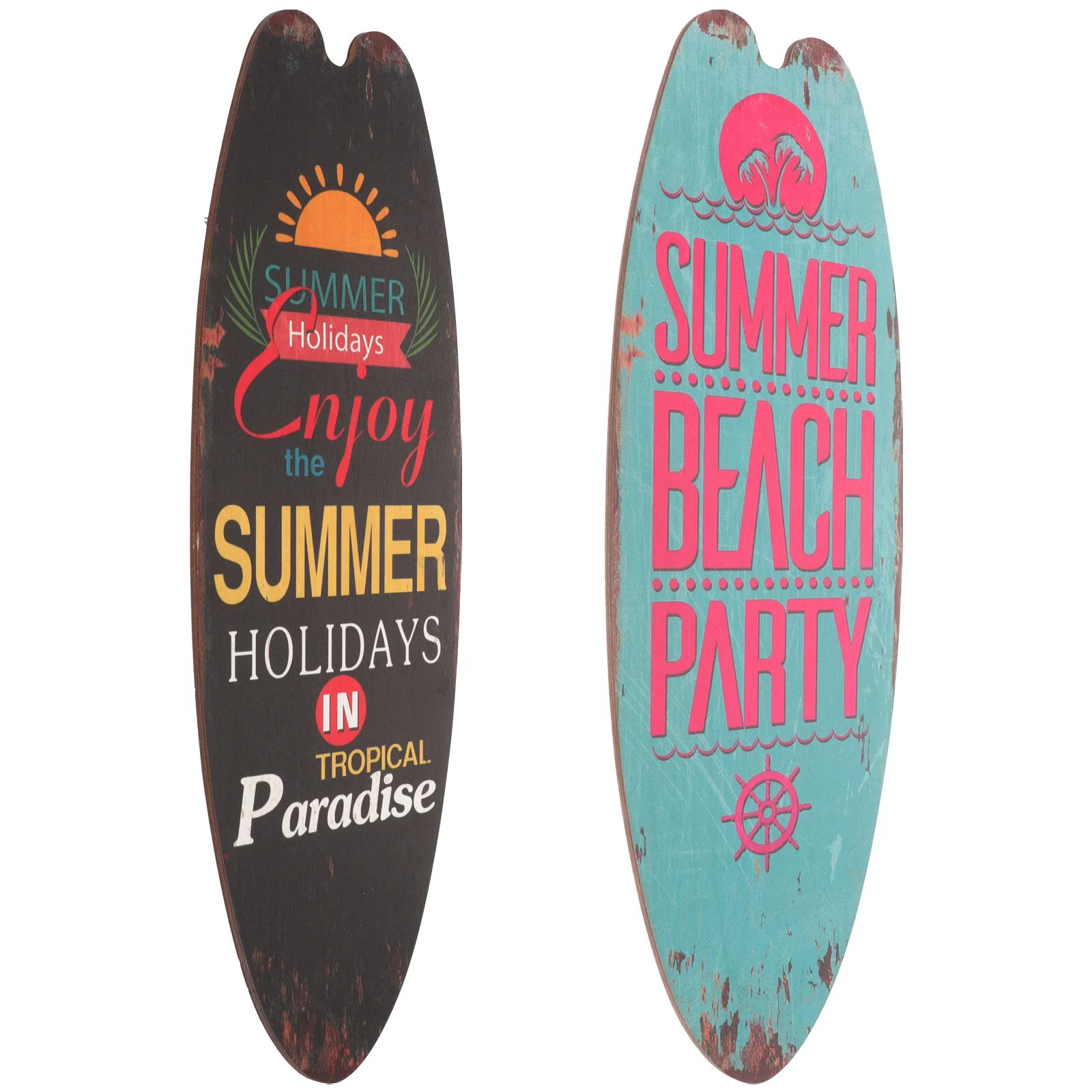 2 Pcs Beach Decoration Surfboard Sign Home Ornament Wooden Plaque Wall Hanging Signs Decorate Vintage Creative