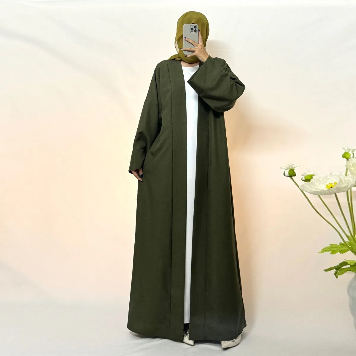 Open Front Abaya Muslim Kaftans Islamic Clothing Solid Long Sleeve Loose Maxi Dress Women Jilbabs Abayas Dubai Robe Caftan