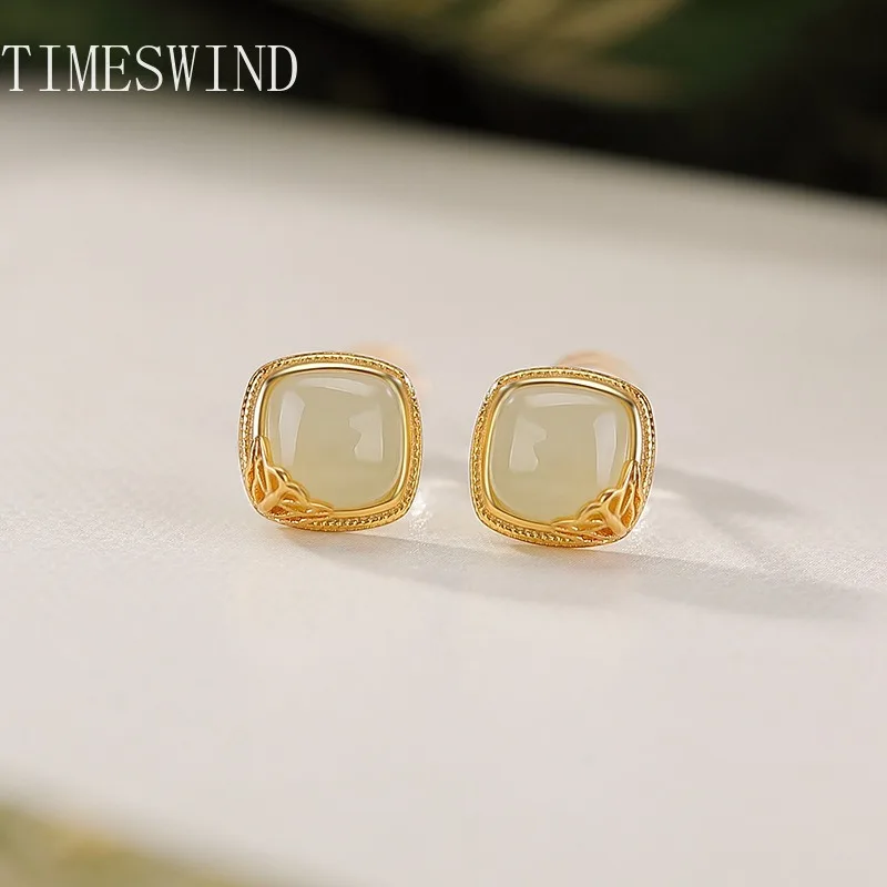 

TIMESWIND Authentic Jade Blue White Square S925 Butterfly Pattern Women Fashion Jewelry Earrings with Certificate
