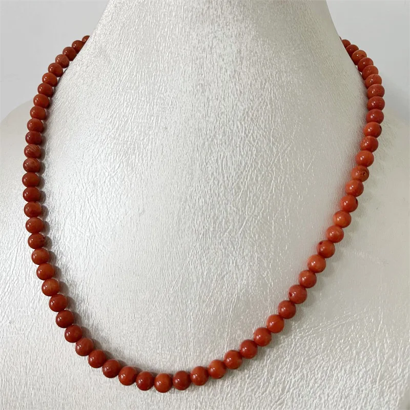 6-7MM Orange Sardine Coral Stone Necklace With Hole Geometric Sweater String Chain Clothing Accessories Prom Party Gift