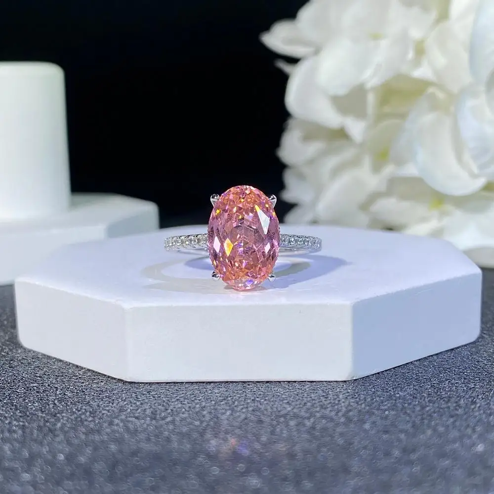 

Papalacha S925 Sterling Silver Ring Women's Pale Pink Pigeon Egg 6 Carat Diamond Ring Full Diamond High Quality Ring