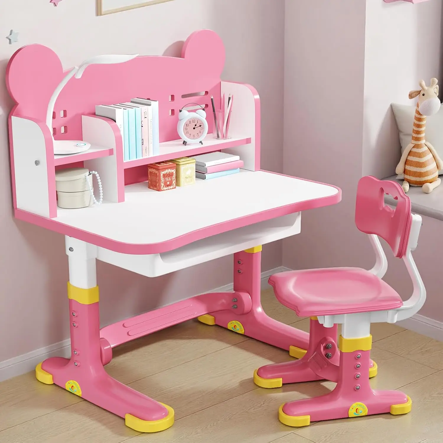 

Kids Desk and Chair Set Height Adjustable Child s School Study Writing Tables Kids Desk with Bookstand and Storage Drawer
