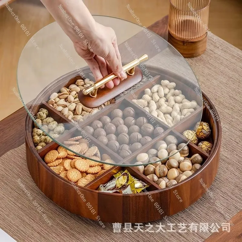 Wooden Dried Fruit Box Jiugongge Style, 9 Grid Dim Sum Snack Storage Box with Lid for Home Kitchen Living Room