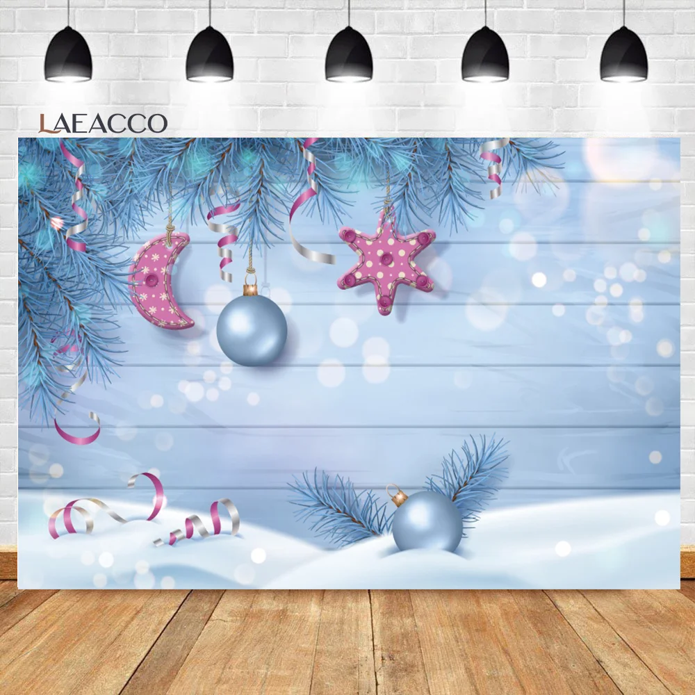 

Laeacco Christmas Wood Board Photo Backdrop Ice Blue Bokeh Xmas Stars Pine Conifers Kids Newborn Portrait Photography Background