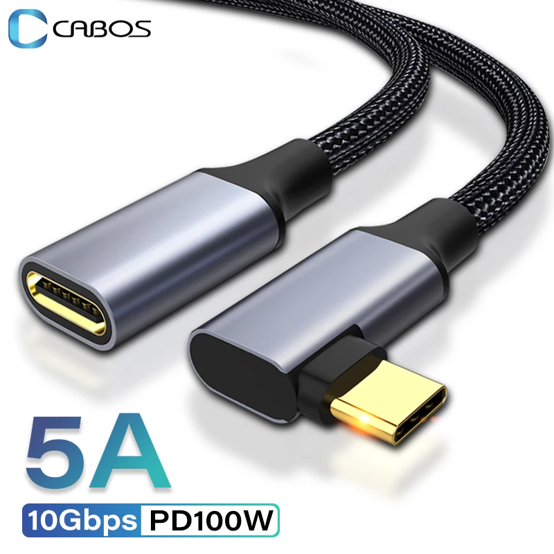 5A USB C Extension Cable Type C 3.1 PD100W Fast Charging Male to Female Cable Extender 90 Degree Elbow Right Angled USB C Extend