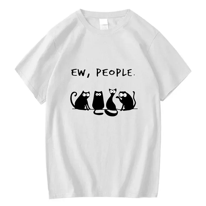 تي شيرت نسائي بنمط قطة تجريدية، قمصان صيفية كاجوال بأكمام قصيرة ورقبة دائرية، تي شيرت فضفاض للسيدات