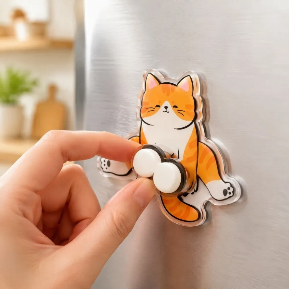 Cute Cartoon Theme Cat Fridge Magnet Simulation Cartoon Pattern Decorative Fridge Magnet Acrylic Rotatable