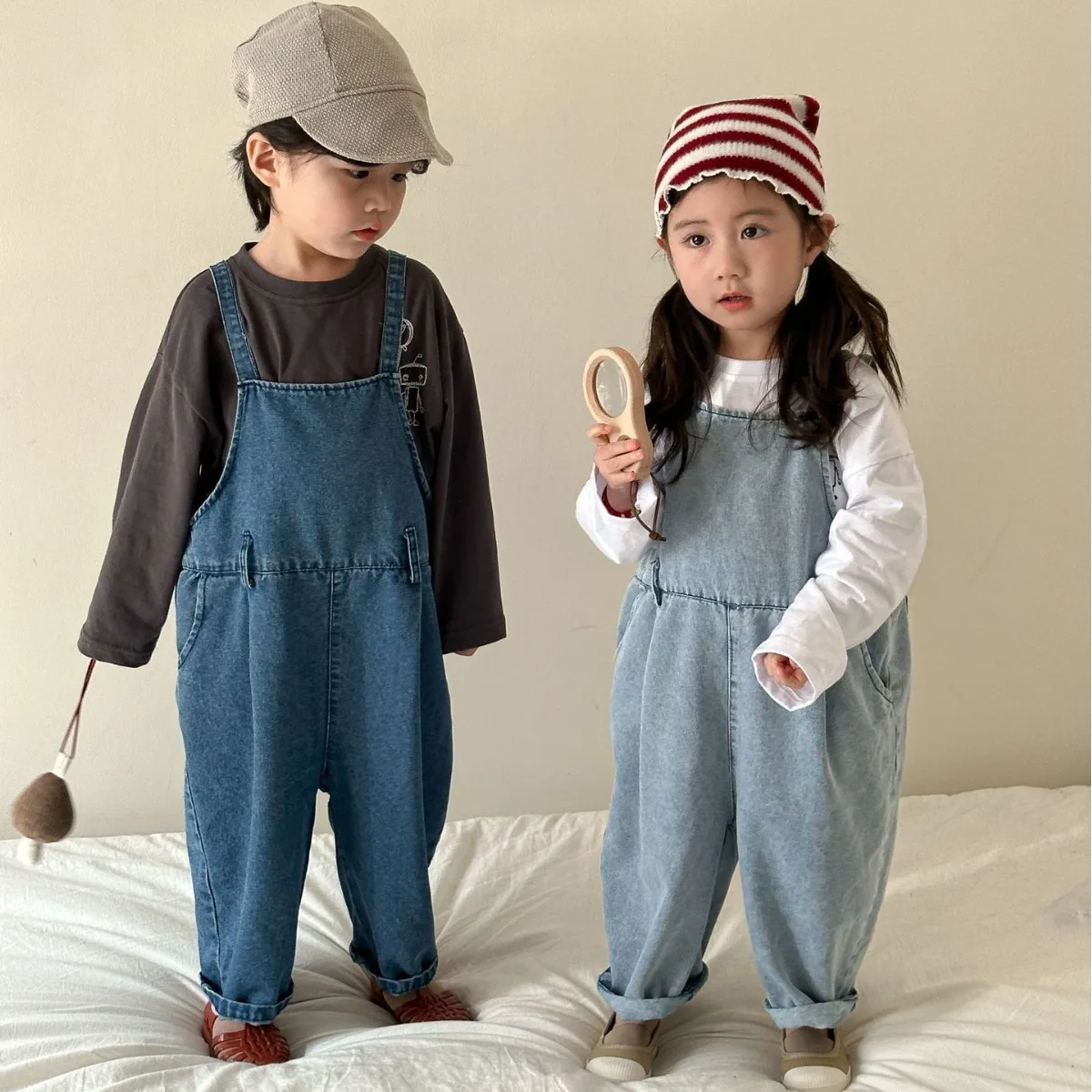 2024 Spring Autumn Children Denim Overalls Retro Girl Jeans Boy Baby Casual Suspenders Jumpsuit Kid Cotton Pants Toddler Trouser