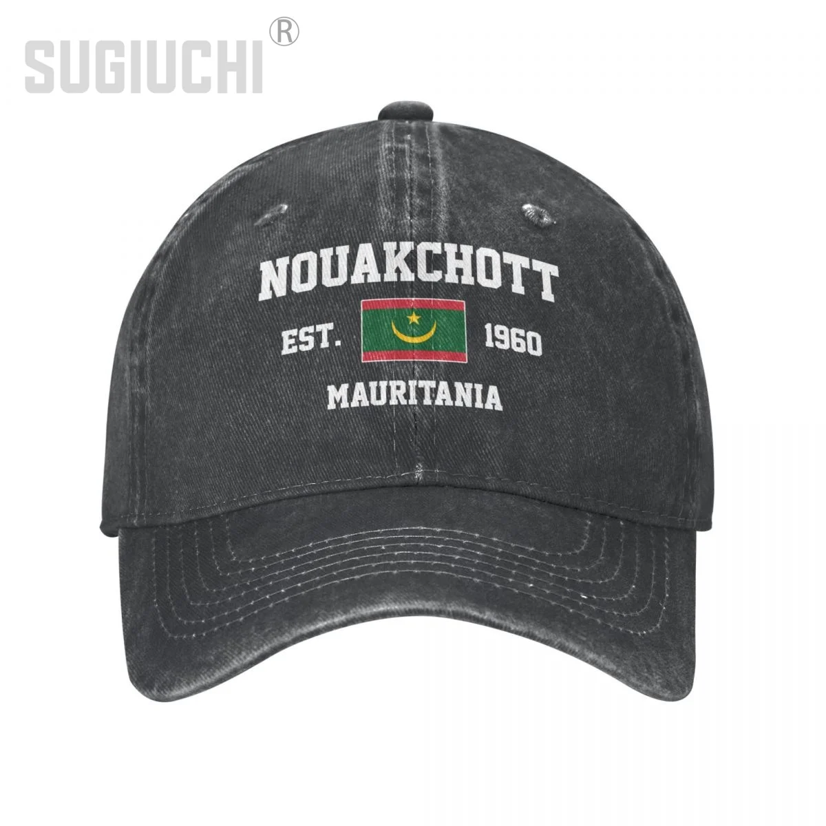 Flag of Mauritania EST.1960 Nouakchott Unisex Adult Charcoal Washed Denim Baseball Cap Men  Vintage Cotton Patriotic Trucker Hat