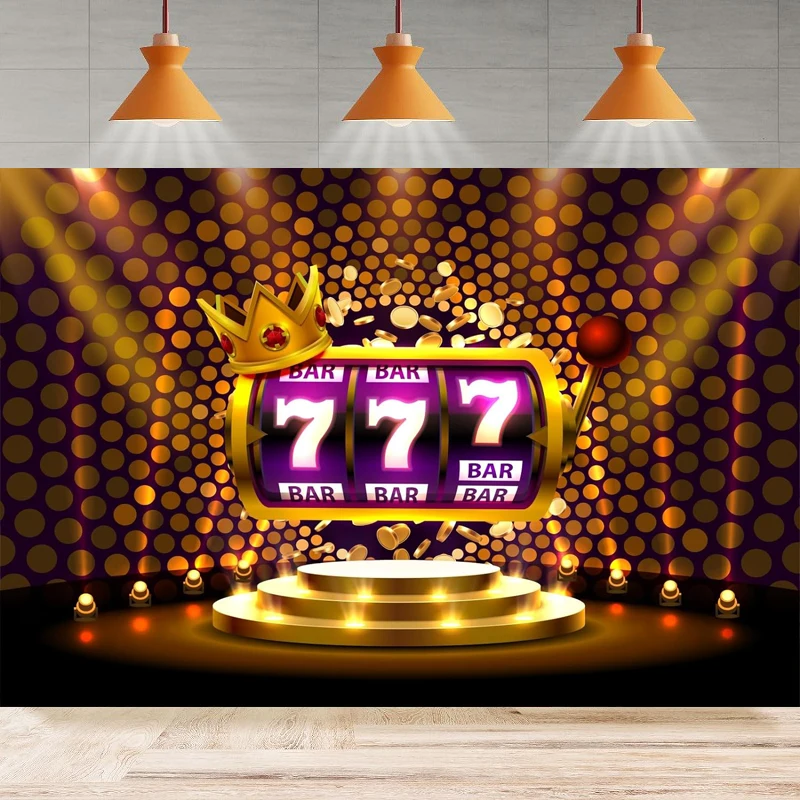 

Photography Backdrop King Slot 777 Banner Casino On Golden Background For Casino Banner Las Vegas Casino Birthday Party Decor