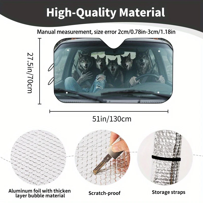 Funny Animal Car Sunshade, A Perfect Gift For Holidays And A Great Choice For Car Interior Accessories. It Features Four Suction